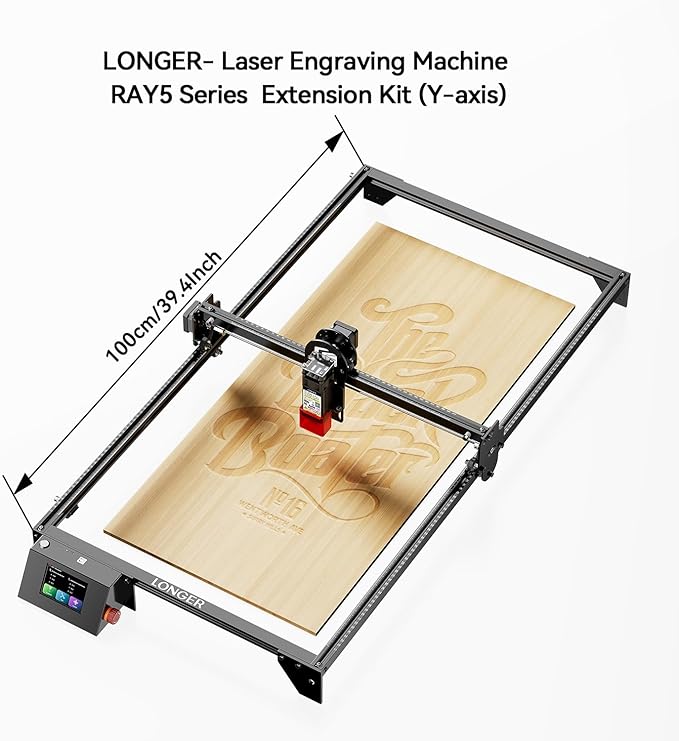 Longer RAY5 20W Laser Engraver with Air Pump and Y-Axis Extension Kit, Expand Working Area to 33.46" x 15.75", 3.5” Color Touch Screen, App Offline Control, DIY Engraver Tool for Metal/Glass/Wood