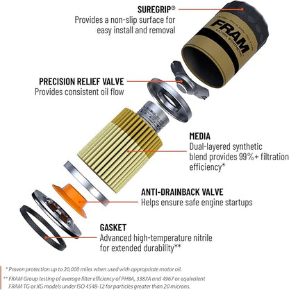 FRAM Ultra Synthetic XG9837 20K Mile Change Automotive Replacement Engine Oil Filter for Synthetic Oil Changes, Premium Vehicle Engine Protection Oil Filter for Select Vehicle Model Years
