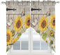 Farm Flowers Swag Valances for Windows, Retro Sunflowers Barn Doors Butterfly Wood Board Rod Pocket Kitchen Curtains Valance, Kitchen Window Curtains Swag for Cafe Living Room, 2 Panels, 36x63 inch