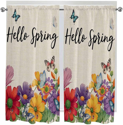Spring Flowers Bedroom Curtains 63 Inches length, Farmhouse Vintage Country Colorful Floral Window Treatment Curtain Drapes, Rod Pocket Curtain Panels for Living Room Kitchen, 42"x63", 2 Panels