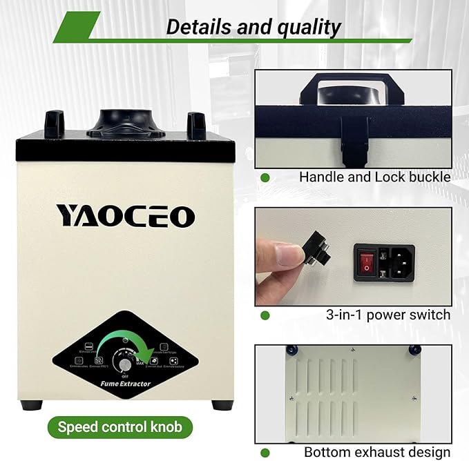 YC100 Solder Fume Extractor, Powerful 105W & Suction 260m³/h, Low-Noise Below 53dB, Fume Extractor Soldering with 13 Filters 3-Layers Filtration,Fume Extractor for 5W 10W Laser Engraving, Soldering