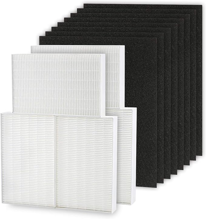 HPA300 Filter Replacement Compatible with Honey-well HPA300, HPA200, HPA100, HPA090 Series Air Purifier, 6 Filter R + 8 Activated Carbon Pre-Filter, Replace #HRF-R3, #HRF-R2, #HRF-R1