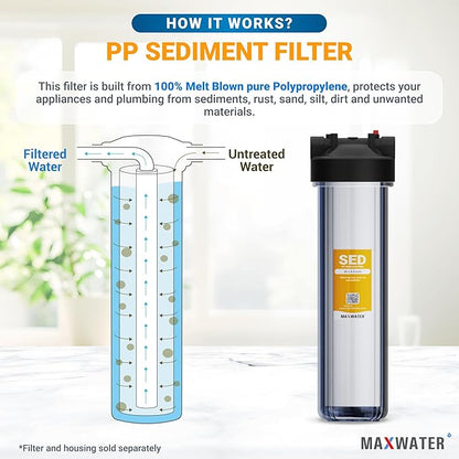 Max Water 5 Micron 20 x 4.5 Sediment Filter 20 inch Whole House BB Water Filteration System Replacement Compatible Cartridge DGD-5005-20, FP25B, AP810-6, FPMB5-20, P5-20, 155358-43, 6 Pack