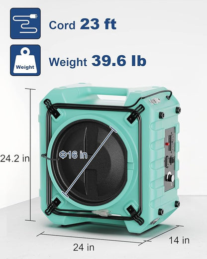 ALORAIR PureAiro HEPA Pro 770 industrial Air Scrubber, 3-Stage Filtration System, GFCI Outlet, Negative Machine, Air Scrubber for Water Damage Restoration Interior Decoration, Green