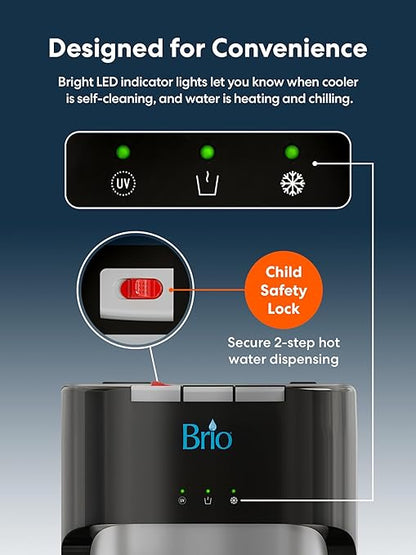 Brio 400 Series Self-Cleaning UV Bottleless Water Cooler Dispenser - with 2-Stage Water Filter and Installation Kit, Tri Temp Dispense, Child Safety Lock - UL Approved