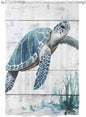 Sheer Curtains 63 Inch Length, Teal Green Sea Turtle Semi Sheer Curtains Light Filtering Window Treatment, Summer Ocean Vintage Wood Grain Privacy Voile Drapes for Living Room Bedroom 52x63 Inch
