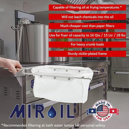 MirOil B6PS EZ Flow Deep Fryer Oil Filter Bag w/Frame – Reusable Grease Fryer Strainer to Extend Oil Life & Maintain Food Quality – Handles Kitchen Hot or Cold Liquid – Deep Fryer Filter for Cooking