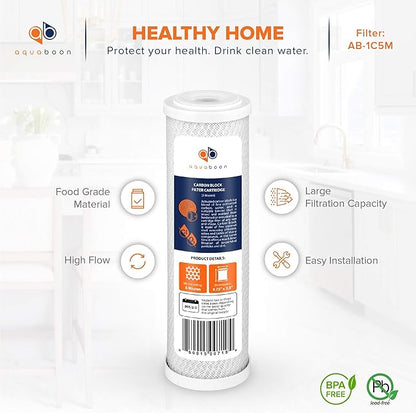 Aquaboon 5 Micron 10 x 2.5 Carbon Block Water Filter Cartridge CTO Whole House Water Filter Replacement Compatible with WHKF-WHWC, FXWTC, 25-PACK