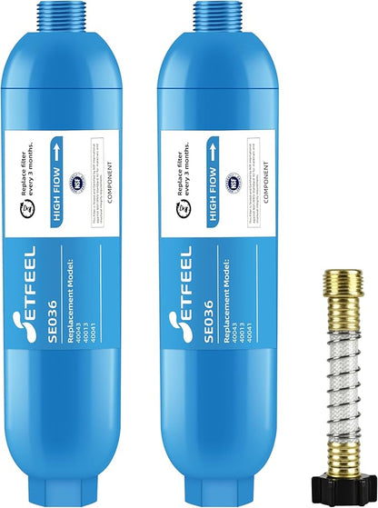 RV Water Filter, NSF Certified Camper Water Filter For RV Garden, Camping Must Haves For Reduces Chlorine, Bad Taste, Odor, Inline Hose Filter with 1 Flexible Hose Protectors, Pack of 2