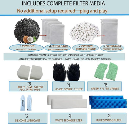 42 Pack Filter Media Kit for Fluval 406/407 Canister Filters - 2 Full Replacement Sets, High Porosity Bio Foam, Ceramic Rings, Activated Carbon & Polishing Pads