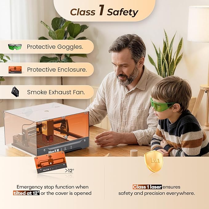 BlazeX M3 10W Laser Engraver Machine for Beginner, 0.01mm High Precision Laser Cutter and Engraver Machine for Wood Metal Glass Leather, with 360° Enclosure Honeycomb Engraving Materials, Class 1