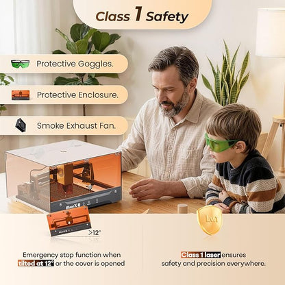 BlazeX M3 10W Laser Engraver Machine for Beginner, 0.01mm High Precision Laser Cutter and Engraver Machine for Wood Metal Glass Leather, with 360° Enclosure Honeycomb Engraving Materials, Class 1