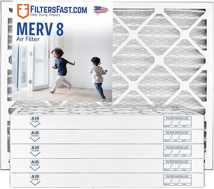 Filters Fast 24x30x2 Pleated Air Filter Merv 8, 2” AC Furnace Air Filters, Made in the USA, Actual Size 23.5x29.5x1.75, 6 Pack
