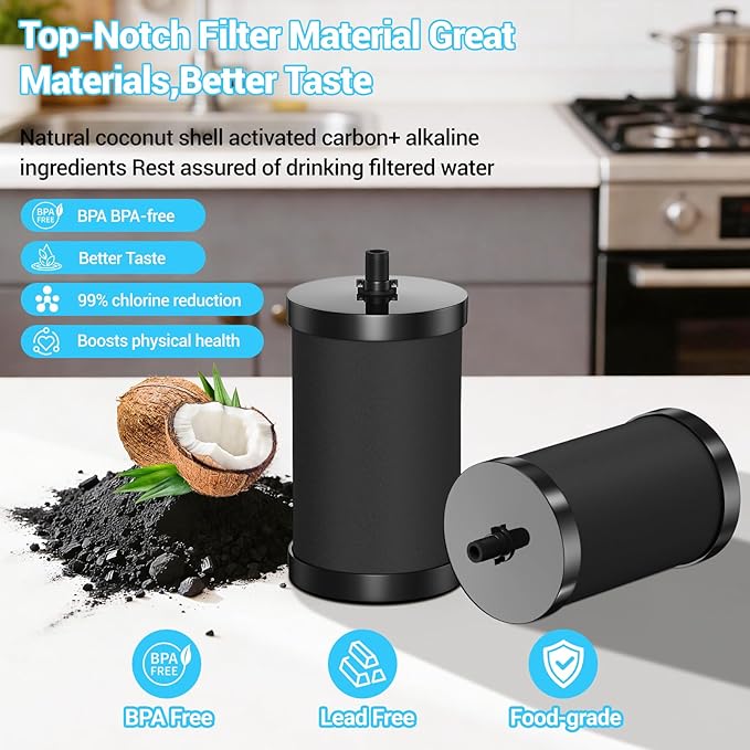 2387 Pro Filter Replacement Compatible with Alexapure 2387 Pro Water Filter Replacement, Reduces chlorine, etc，Last Up to 5000 Gallons,3-stage purification filter Upgraded version Black (4)