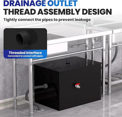 11.3 GPM Under Sink Grease Trap with Filter Baskets, 30 LBS Commercial Grease Trap, 23.6x15.7x18 in, 3-Layer Steel Grease Interceptor for Kitchen, Restaurant, Food Processing