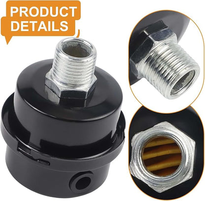 Air Compressor Air Filter Replacement for 16.5 x 11 x 3 cm Pump Accessories, Steel Construction with 20mm Thread, Black Intake Filter for Quiet Mode Operation