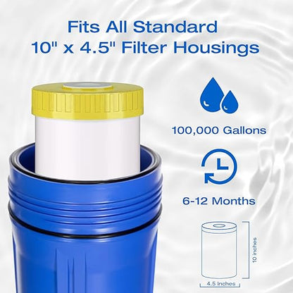 H&G Lifestyles 10" x 4.5" Whole House KDF and Carbon Water Filter, Reduce Chlorine Heavy Metal Improve Water Taste,Compatible with 84637, WPX5BB97P, PC10, 355214-45, 355215-45, WP10BB97P, WP5BB97P