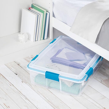 Sterilite 12-Pack Gasket Box, Weather-Resistant Storage Bins with Latching Lids, 37 Quart - Heavy-Duty Organizing Containers for Closet, Bathroom, and Office