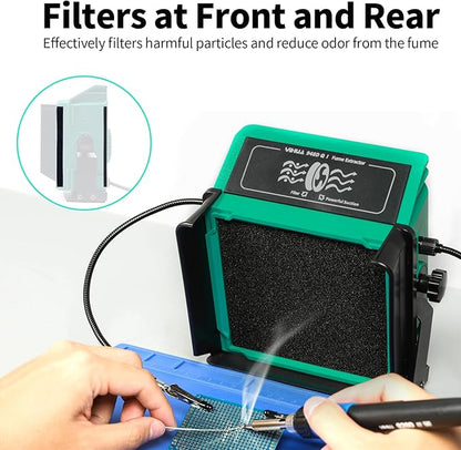 YIHUA 948DQ-I Solder Fume Extractor Fan Solder Smoke Absorber Remover Tiltable Angle with Flexible Helping Hands 8 Extra Fan Filters for Soldering Wood Burning and more
