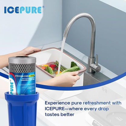 ICEPURE 5 Micron 4.5" x 10" CTO10BB-CQB Whole House Water Filter Upgraded Coconut Shell Activated Carbon Lead Remove Filter Replacement Cartridge, 1PACK