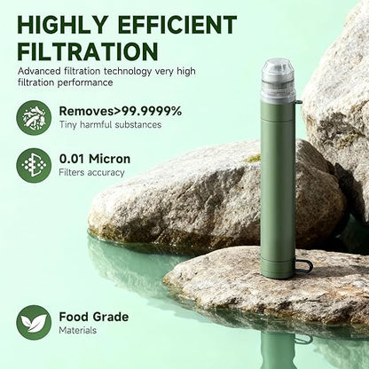4 Pack Water Filter Straw, Portable Personal Water Filtration System, Compact Multi-Layer Filtration for Camping, Hiking, Travel, Biking, Survival, and Emergencies (Green)