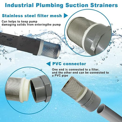 1.2 inch Stainless Steel Filter Cover Connected to 1.2 inch/DN32 Grey PVC Water Pipe, Suction Strainers Used to Remove Debris and Reduce Solid Entry(1pcs)
