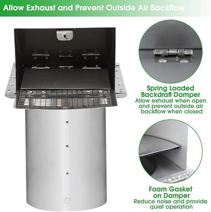 Dryer Vent Cover Outdoor 4 Inch,Dryer Vent Cover Outside,Exterior Hooded Wall Vent w/Screen & Damper,Wall Mount Extractor Vent Cap Exhaust Vent Cover for Dryer Duct AC Air Ventilation,Stainless Steel