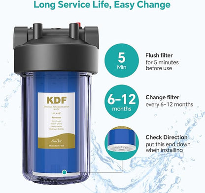 SimPure Whole House Water Filter Cartridges 10" x 4.5" GAC/KDF Carbon and Heavy Metal Filter, for DB10C-2KDF, DB10P, WGB21B-KS, FG15B-KS, GE FXHTC, GXWH40L, 4 Pack