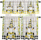 Lemon Gnomes Kitchen Curtains Set 3 Piece for Windows, Rod Pocket Valance and Tier Set 36 Inch Length, Summer Botanical Fruit Wooden Grain Plaid Light Filtering Cafe Curtains for Living Room Bathroom