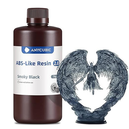 ANYCUBIC 2nd Gen Resin Technology ABS-Like Resin 2.0, 3D Printer Resin with High Toughness, More Precise Details, Low Odor, Wide Compatibility for All LCD Resin 3D Printers (Smoky Black, 1kg)