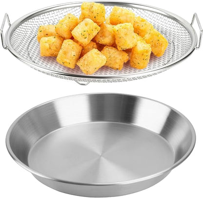 Oil Filter Tray, Stainless Steel Kitchen Oil Filter Tray with Mesh Filter Basket Colanders with Handle Air Fryer Accessories for Frying Cooking (7.87 in)
