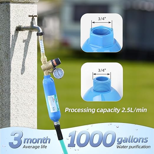 OULEME RV Water Filter, Inline Water Hose Filter for Camper, Travel Trailer, Marine, Garden, Pool, NSF Certified, Reduces Bad Taste, Odors, Chlorine, 4-Pack