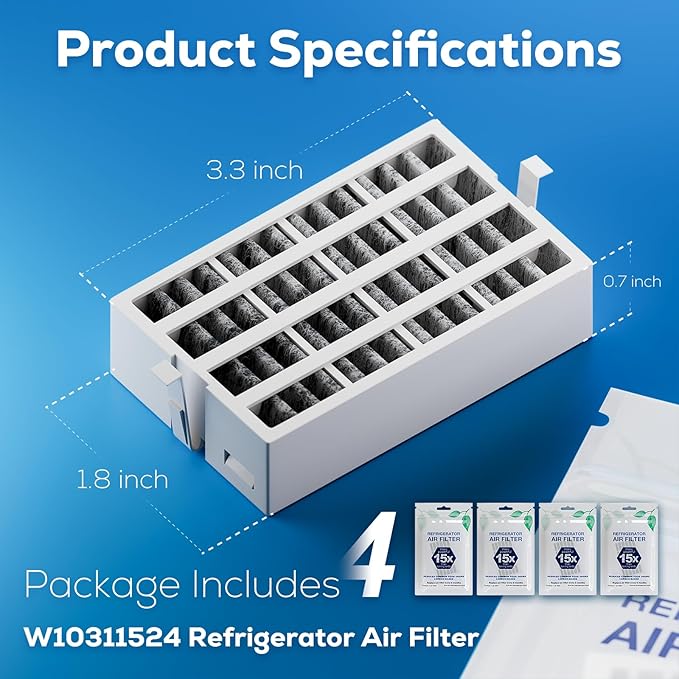 W10311524 AIR1 Refrigerator Air Filter Cartridge Replacement for Whirlpool Kenmore Refrigerator Compatible with Fresh Flow Refrigerator Air Filter, White, 4 Pack by Funmit