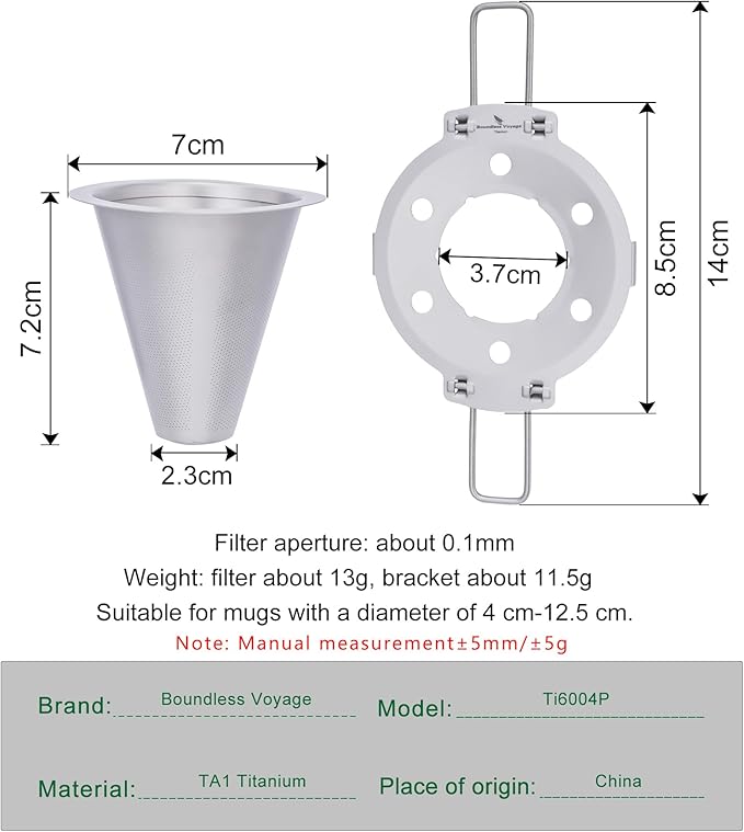 iBasingo Titanium Coffee Filter Pour Over Coffee Dripper with Foldable Holder Metal Cone Filter Paperless Reusable Portable for Home, Work, Outdoor Travel, Camping Ti6004P