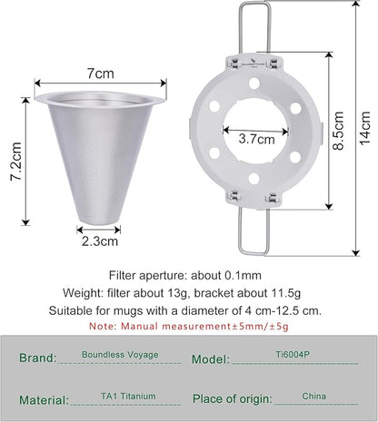 iBasingo Titanium Coffee Filter Pour Over Coffee Dripper with Foldable Holder Metal Cone Filter Paperless Reusable Portable for Home, Work, Outdoor Travel, Camping Ti6004P