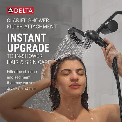 Delta Faucet 4-Setting In2ition 2-in-1 Dual Shower Head with Clarifi Standard Shower Filter Attachment and Filter, Black Shower Head with Filter, Filtered Shower Head, Matte Black 7SF110BBL