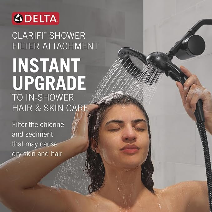 Delta 4-Setting In2ition 2-in-1 Dual Shower Head with Clarifi Standard Shower Filter Attachment, Brushed Nickel Shower Head with Filter, SpotShield Brushed Nickel 7SF110BSN