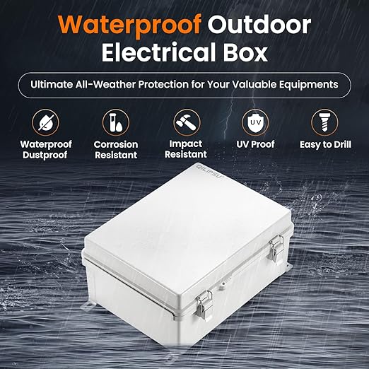 QILIPSU Waterproof Junction Box IP67 Outdoor Plastic Electrical Project Enclosure Weatherproof with Mounting Plate, Wall Brackets, Hinged Grey Cover 14.8"x10.8"x6.1"