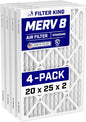 Filter King 20x25x2 Air Filter | 4-PACK | MERV 8 HVAC Pleated A/C Furnace Filters | MADE IN USA | Actual Size: 19.5 x 24.5 x 1.75"