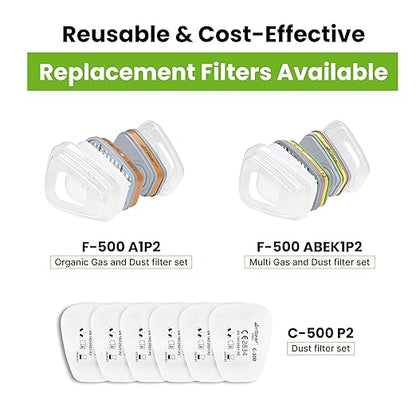 AirGearPro G-500 Reusable Respirator Mask with A1P2 Filters | Anti-Gas, Anti-Dust | Gas Mask Ideal for Painting, Woodworking, Construction, Sanding, Spraying, Chemicals, DIY etc