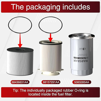 Marsram 6.7 Cummins Fuel Filter and Oil Filter Kit Fits for 2019-2023 Ram 2500 3500 4500 5500, 6.7 Cummins Oil Filter for 2019 2020 2021 2022 2023 Dodge Ram Replaces 68157291AA 68436631AA 5083285AA