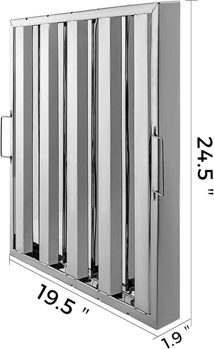VBENLEM Pack of 6 Hood Filters 19.5W x 24.5H Inch, 430 Stainless Steel 4 Grooves Commercial Hood Filters, Range Hood Filter for Grease Rated Commercial Kitchen Exhaust Hoods