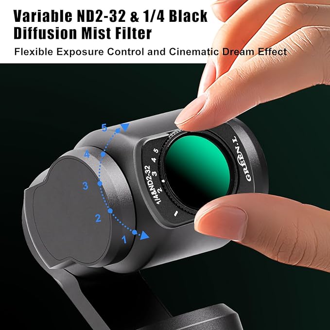 GREEN.L Variable ND2-32 & 1/4 Black Mist Filter for DJI Osmo Pocket 3, Magnetic 2-in-1 ND Cinematic Filter, HD Multi-Coated Optical Glass for Cinematic Video