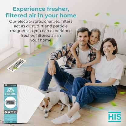 Air Vent Filters For Home 1 Pack of 12-4" x 12” – Register Vent Filters – AC Unit or Heater Vent Filter Electrostatically Charged for Dust, Smoke and Pollen – AC Vent Filter – Essential Oil Diffuser