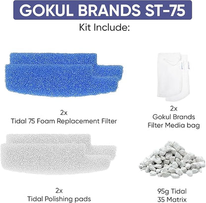 Tidal 75 Filter Maintenance and Replacement Filter Media Kit, Including Gokul Brands Aquarium Filter Media Bags (Tidal 75 Polishing Pads, Foam Filter Sponge, Matrix Bio Media)