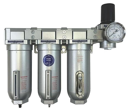 1" NPT Industrial (4-Stage) Moisture Removing Particulate Filter and Oil Removing Coalescing Filter and Desiccant Air Dryer and Air Pressure Regulator