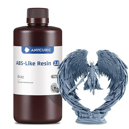 ANYCUBIC 2nd Gen Resin Technology ABS-Like Resin 2.0, 3D Printer Resin with High Toughness, More Precise Details, Low Odor, Wide Compatibility for All LCD Resin 3D Printers (Grey, 1kg)