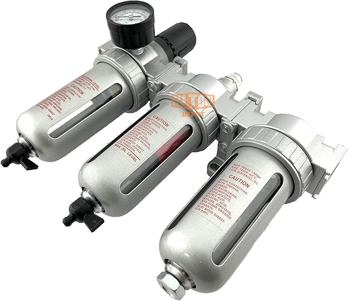 3/8" NPT MID FLOW Filter Regulator Coalescing Desiccant Dryer System For Compressed Air Lines, Poly Bowls, Great For Paint Spray And Plasma Cutter (MANUAL DRAIN)