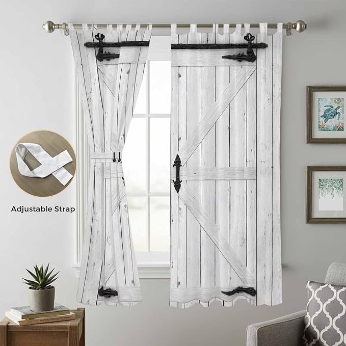 Farmhouse Wood Grain Living Room Curtains 96 Inch Length, Window Curtains Tab Top, Vintage Country Barn Gate Grey Light Filtering Window Treatments Drapes 52"x96" 2 Panel