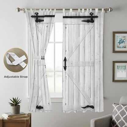 Farmhouse Wood Grain Living Room Curtains 96 Inch Length, Window Curtains Tab Top, Vintage Country Barn Gate Grey Light Filtering Window Treatments Drapes 52"x96" 2 Panel